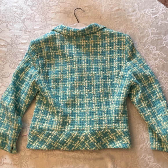 WOMEN’S SIZE 8 ELLIOTT LAUREN TWEED TURQUOISE LINED BLAZER NEW WITH TAGS - Picture 2 of 5